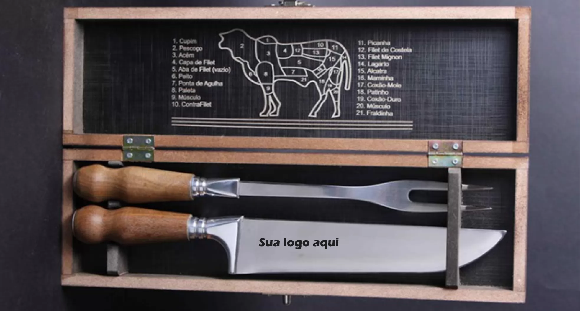 KIT ESTOJO MDF FACA E AFIADOR CABO MAD
